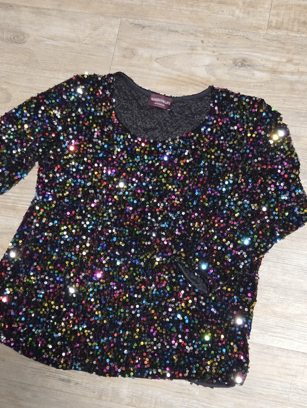 Vintage Noreen Phillips Couture Antigua Sequin Confetti Blouse Top Rare M/L